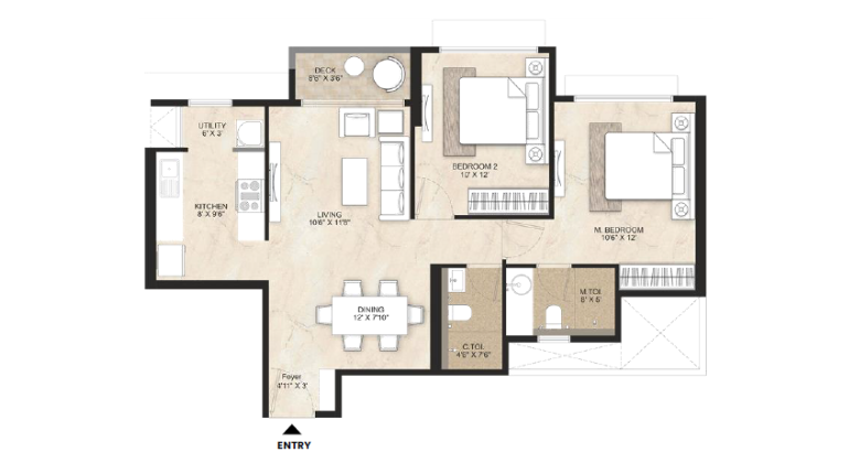 2 BHK Floor Plan Rishabraj Avyaana